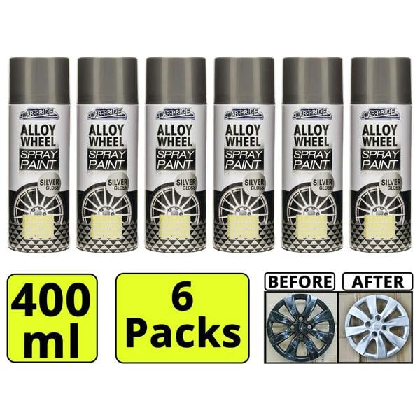 Carpride 6X Alloy Wheel Silver Gloss Spray Paint 400ml