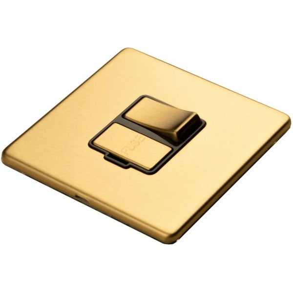 2 PACK 1 Gang 13A Switched Fuse Spur SCREWLESS SATIN BRASS Mains Isolation Plate