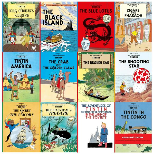 The Adventures of Tintin Series 1 – 12 Book Collection Set by Hergé | Classic Comic Adventure Books 1–12 | Graphic Novel Set