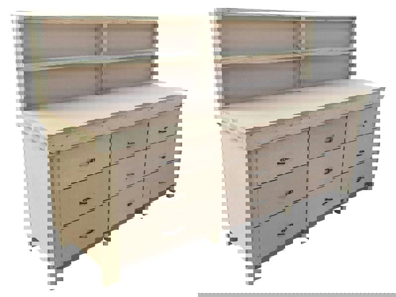 Wooden MDF Top Workbench – Sturdy Tool Cabinet with Multiple Drawers for Organized Storage and Back Panel, Ideal for Dry Indoor Spaces Such as Garages, Workshops, and Studios