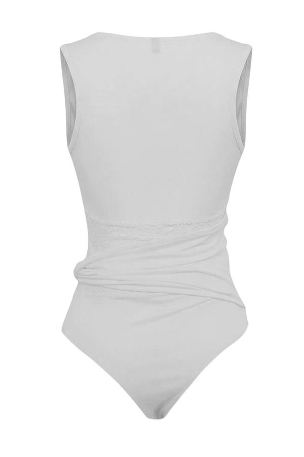 WOVCOR Lace Detail Transparent Knitted Bodysuit