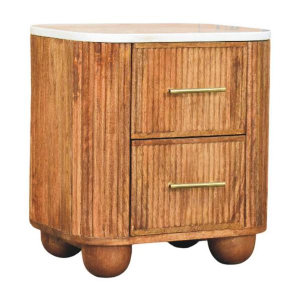 Artisan Furniture Solid Wood Aurora Marble Bedside, 2 Drawers, Beige