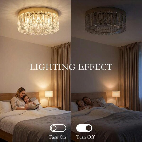 Crystal Chandeliers with 225 Crystal Pendants, 8-Light Ceiling Light for Living Room, Bedroom Dining Room, Gold Tone
