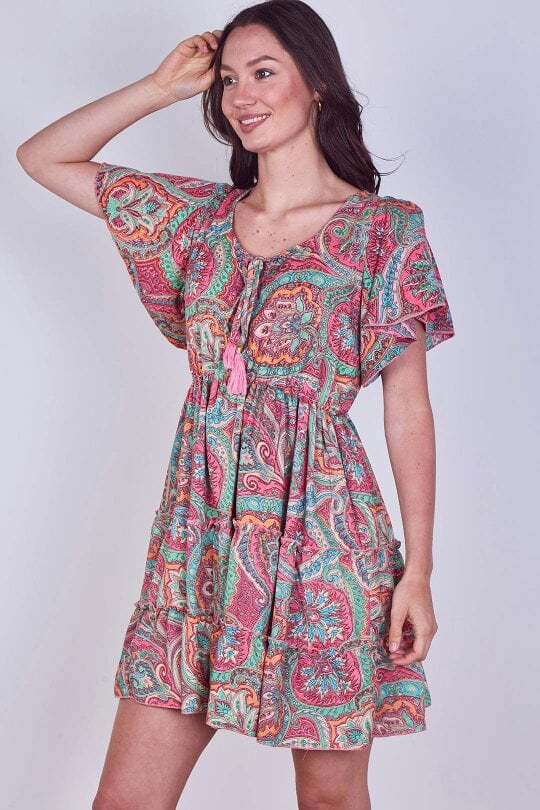 Elaina Fashion Mini Dress – Effortless Boho Style with Paisley Print