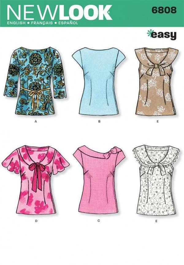 New Look Sewing Pattern 6808, Tops for Women, 8-10-12-14-16-18 - Easy