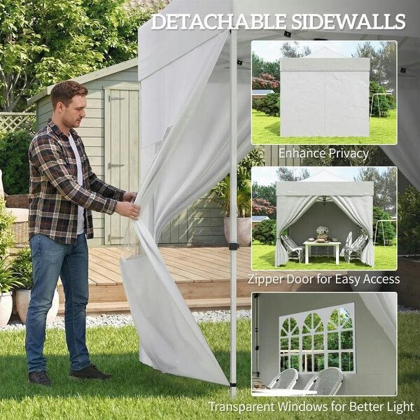 3 x 3 m Pop Up Gazebo with Sidewalls, UPF50+ Heavy Duty Garden Party Tent Marquee with Wheeled Carry Bag, Silver Grey