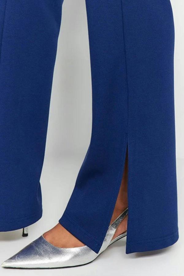 WOVCOR High Waist Flare Knit Trousers with Side Slits
