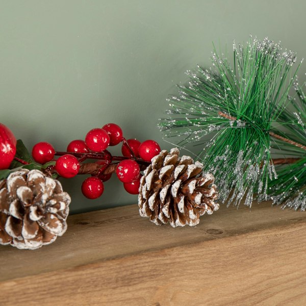 Samuel Alexander 1.5m Christmas Berry Garland with Pinecones and Silver Glitter Tips