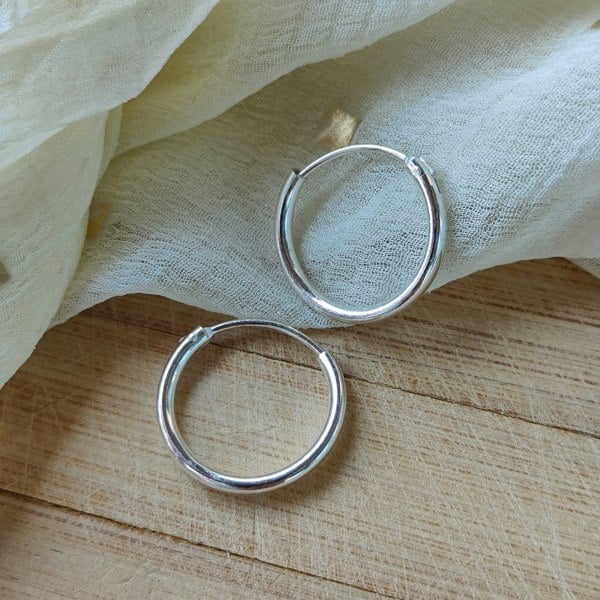 The Colourful Aura Pure Silver  Slim Solid Bali Lightweight Dainty Unisex Punk Hoop Earring