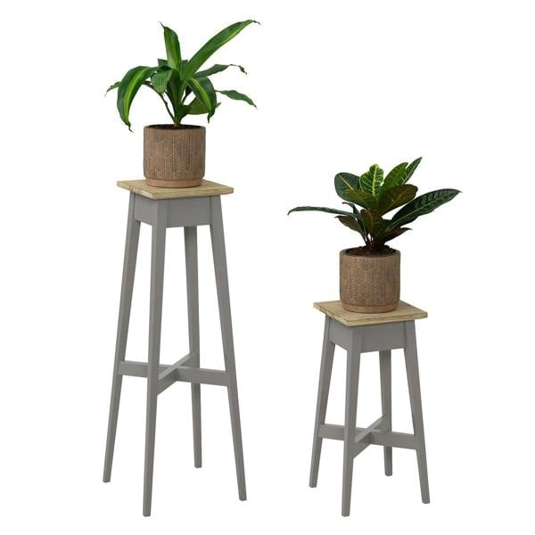 Statement Furniture Florence Plant Stands Set of 2, Tall Small Wooden Plant Holders Assembled