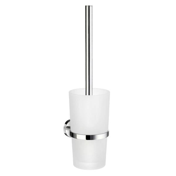 Polished chrome toilet brush with frosted glass holder