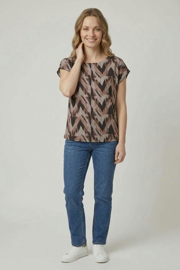 Brown | Printed Short Sleeve Relaxed Top