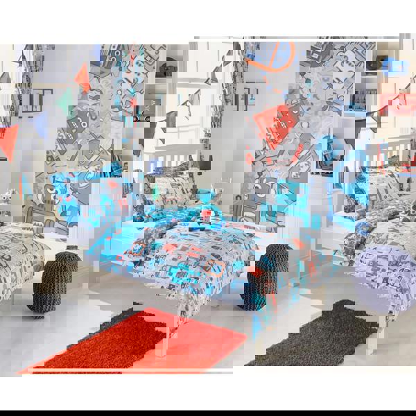 Riva Home Robot Pencil Pleat Curtains - Blue