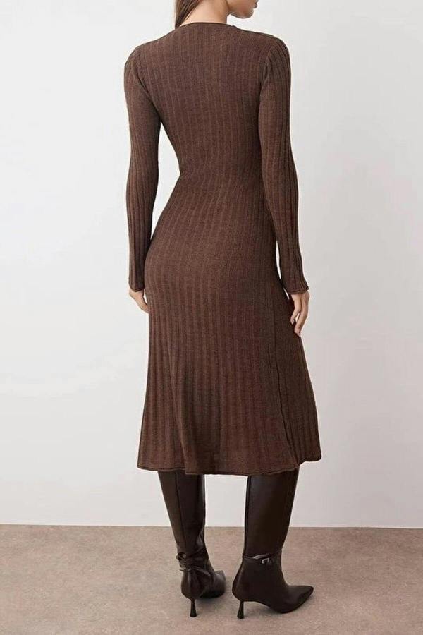 WOVCOR Maxi V-Neck A-line Knitted Long Dress