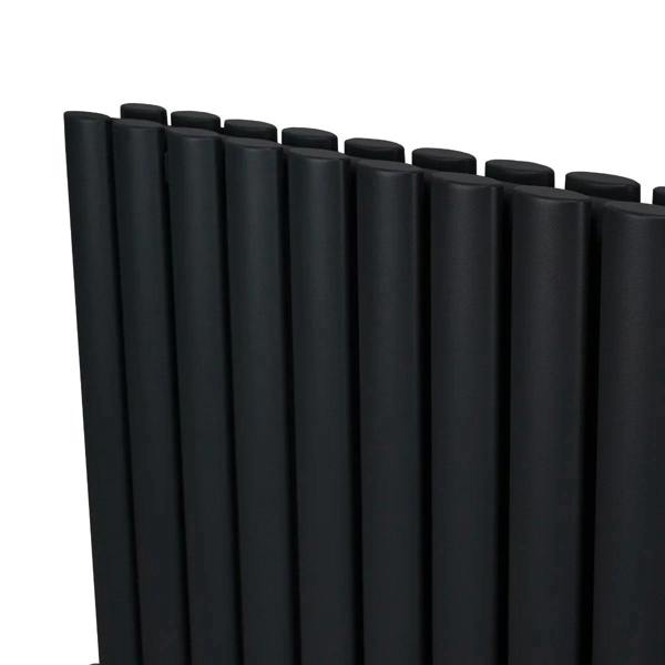 Sleek black oval column radiator with smooth, matte finish, featuring multiple vertical tubes for efficient heating, 1800mm x 600mm