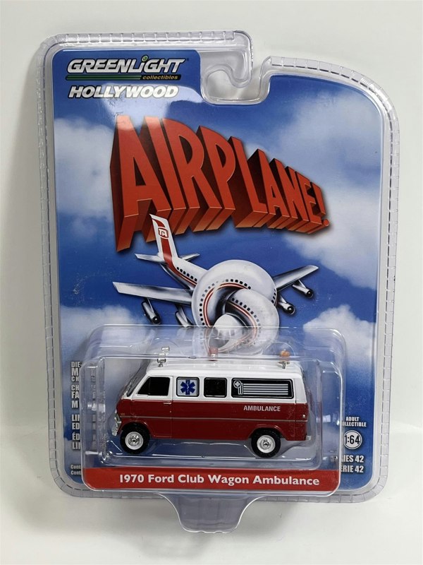 Greenlight Airplane 1970 Ford Club Wagon Ambulance 1:64 Scale 62030B