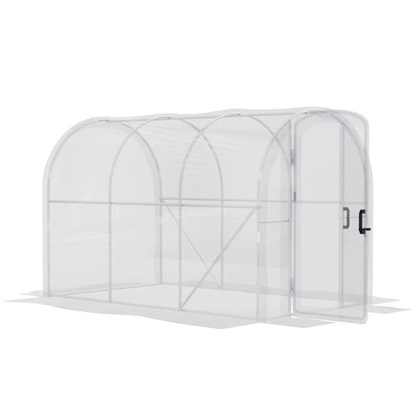 Walk-in greenhouse grow house with clear PE cover and galvanised steel door frame