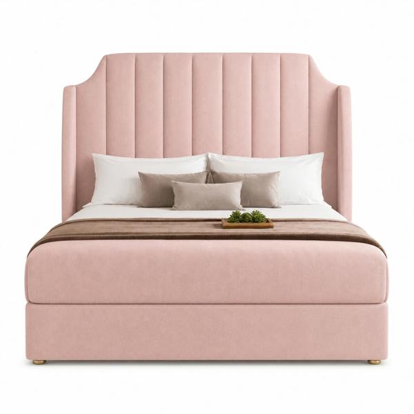 Great British Beds Winged Art Deco Divan Bed - Pink Plush