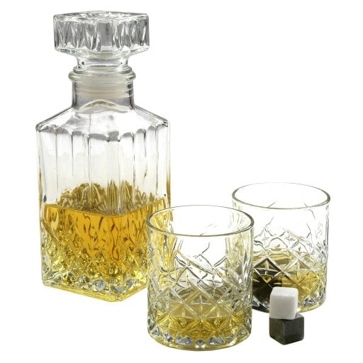 Kimm and Miller Whisky Gift Set with Glass Whisky Decanter, Glasses & Stones
