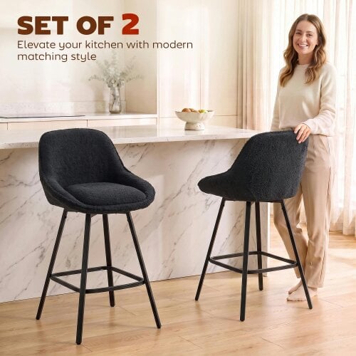 HOMCOM Bar Stools Set of 2, 360° Swivel, 64 cm Counter Height