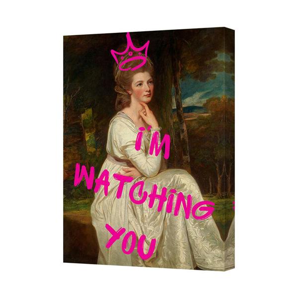 Benjamin Tate Design Canvas Print Wall Art Im Watching You Pink Crown Graffiti Portrait