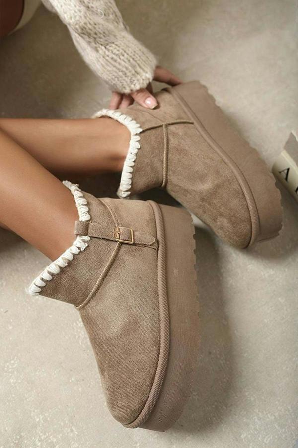 Debra Fur-lined Platform Ankle Boots - Khaki