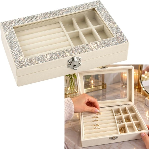 Love EMVY Sparkly Crystal Jewellery Box with Ring Rolls & Compartments