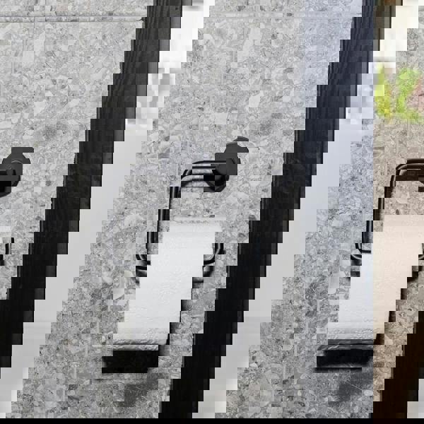 BESLAGSBODEN Black Stainless Steel Toilet Roll Holder Self Adhesive Bathroom Wall Mounted