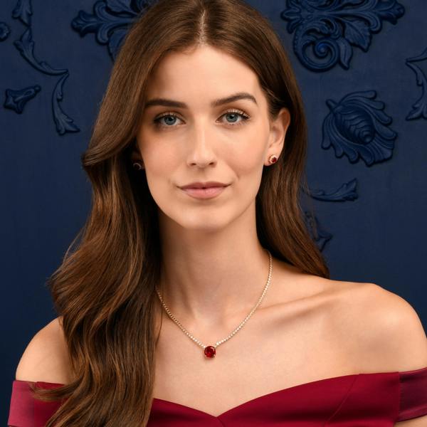 Zavana Gold Necklace with a Large Centre Red Cubic Zirconia Stone