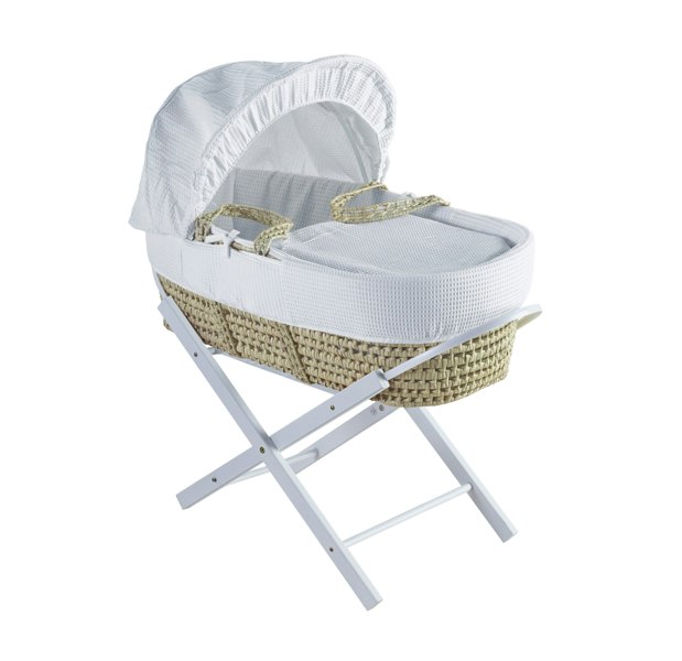 Kinder Valley White Waffle Palm Moses Basket with Folding Stand White