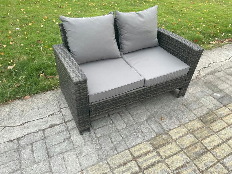Fimous High Back Rattan 2 Seater Loveseat Sofa Double Seat Patio Outdoor Garden Furniture With Thick Seat And Back Cushion