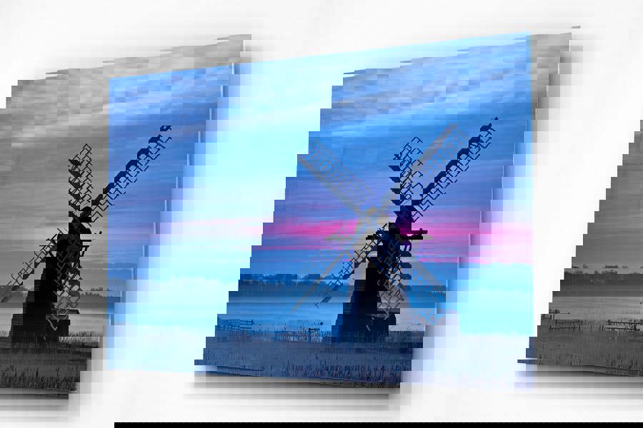 acrylic mounted print of windmill at sunrise