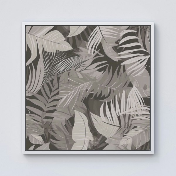 Warren Reed Grey Brown Tropical Leaves Framed Canvas