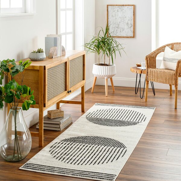 Livabliss Pisa PSS2315 Geometric Black Grey Ivory Modern Rug - 80 x 220 cm