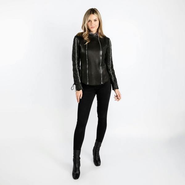 WOMENS FITTED LEATHER JACKET WITH CHAINS – Premium Men's Patterned Shirt by Claudio Lugli | Bold Design, Tailored Fit, Best Printed Shirts