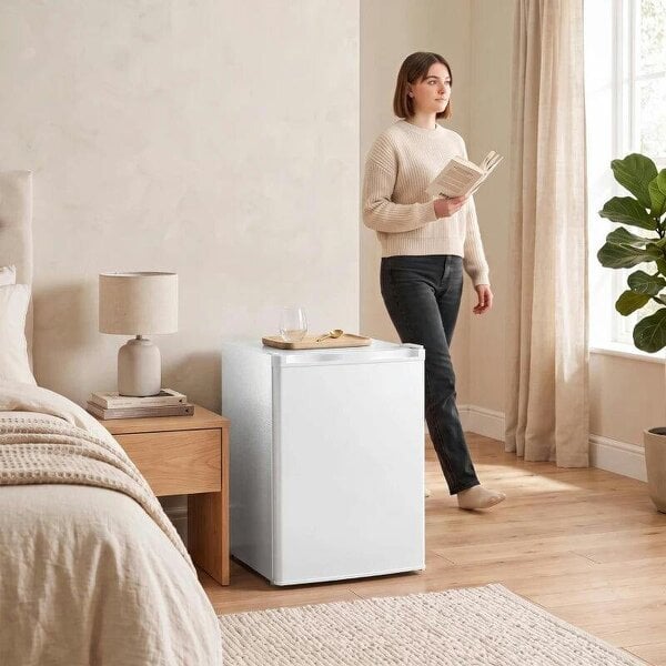73 L Mini Fridge with Chiller Box, Single Door Compact Refrigerator, Adjustable Thermostat, Reversible Door, White