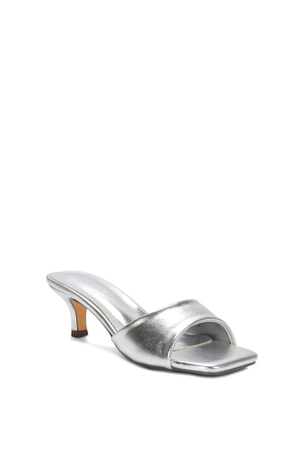 XY LONDON Square Toe Stiletto Kitten Heel Mule Sandals