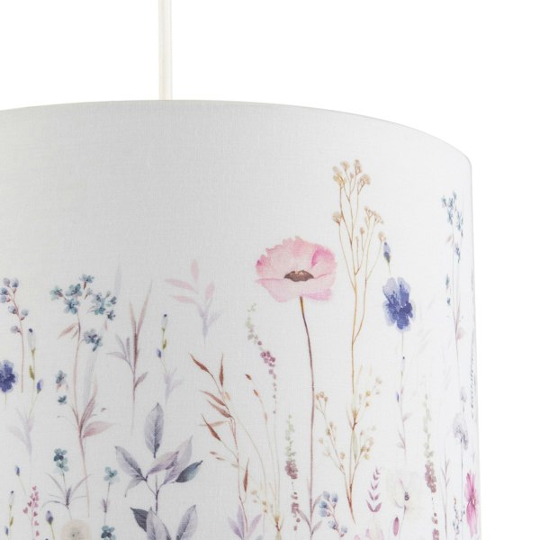 Pink and Lilac Floral Round Lamp Shade with White Cotton Inner Lining Image 4