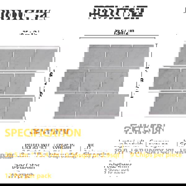 WALPLUS WT1902 - Grey Marble Stone Tile Sticker 6 x 12 inches / 15.4 x 30.5 cm  - 12pcs in a pack