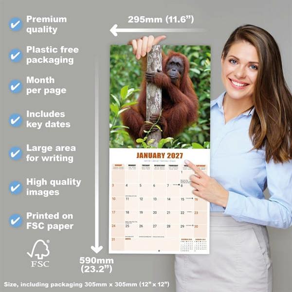 Apes Calendar 2027, Wall Calendars, Month To View, Animals, Gift