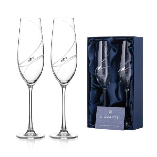 Diamante Allure Crystal Champagne Flutes Adorned with Swarovski® Crystals - Set of 2