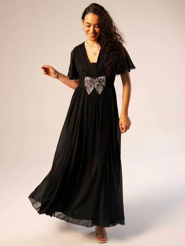 Rose & Nancy Anais Black Embellished Bow Maxi Dress