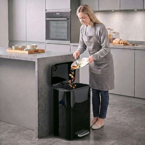HOMCOM 50L Kitchen Bin, Pedal Bin with Removable Bucket, High Gloss Black