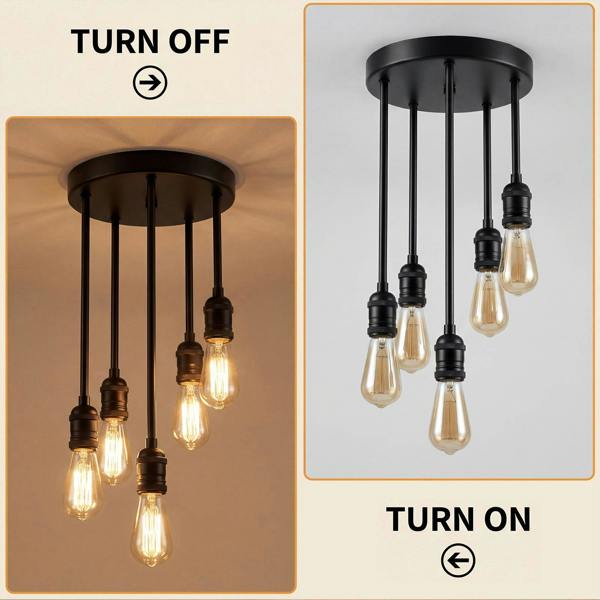 Emitto Ceiling Lights 5 Lights Flush Fitting Pendant Lamp E27 Base Black