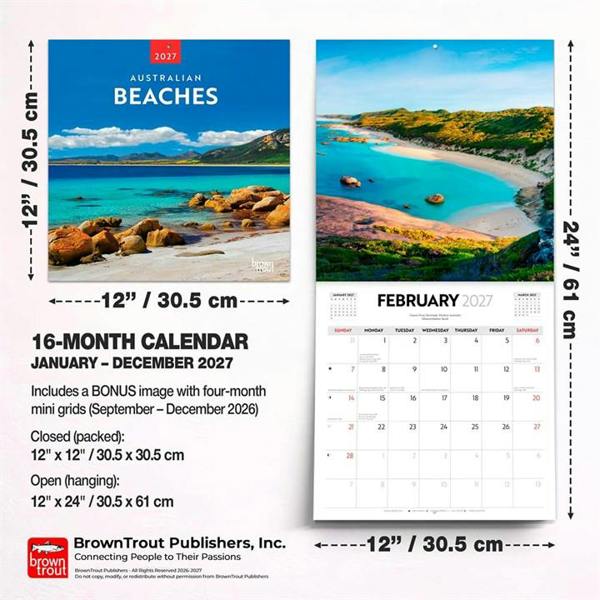 Australian Beaches Calendar 2027, Wall Calendars, Month To View, Travel, Gift