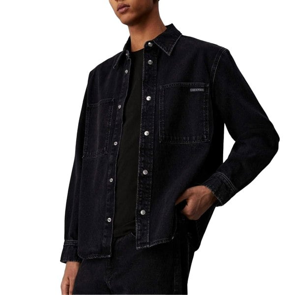 Calvin Klein Mens Linear Denim Regular Shirt - Black