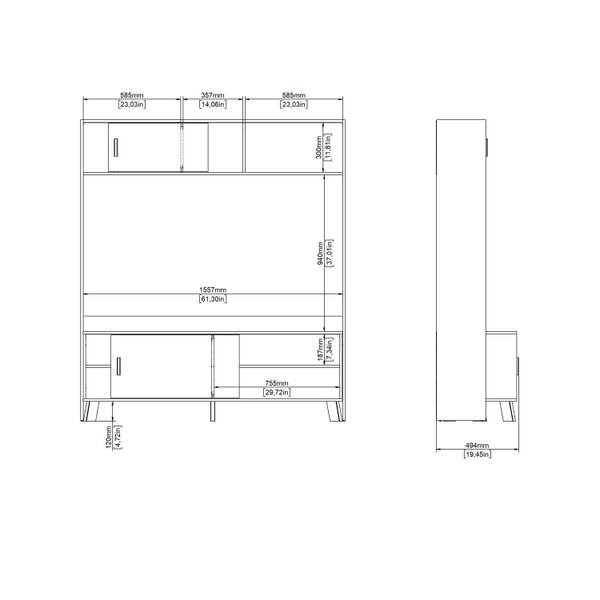 Wyld Haus Hobro White and Natural Oak Wood TV Unit 2 Sliding Doors