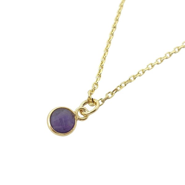 Mini February Amethyst Birthstone Charm Gold Plated Chain