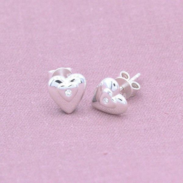 Sterling Silver Embedded Crystal Heart Stud Earrings - MYLEE London