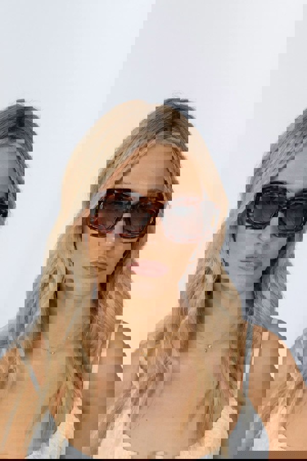 SVNX Oversized Chunky Rectangle Sunglasses in Brown multi